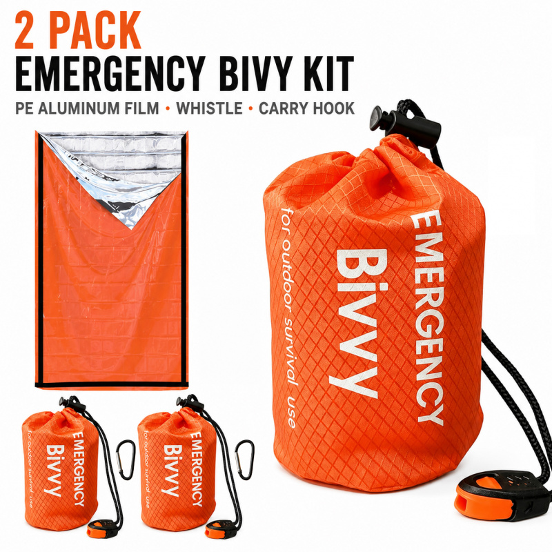 Bivy Bag Emergency - 2팩 비상용 침낭, 프리미엄 파우치, 호루라기