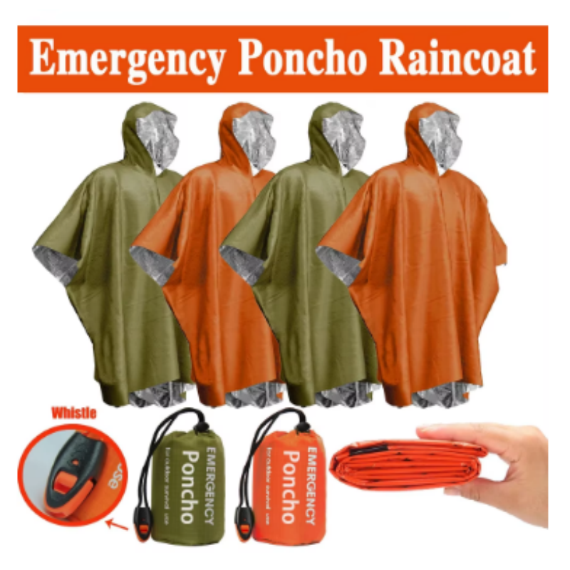Emergency Poncho Rain - 일회용 알루미늄 필름 보온 비옷 방수