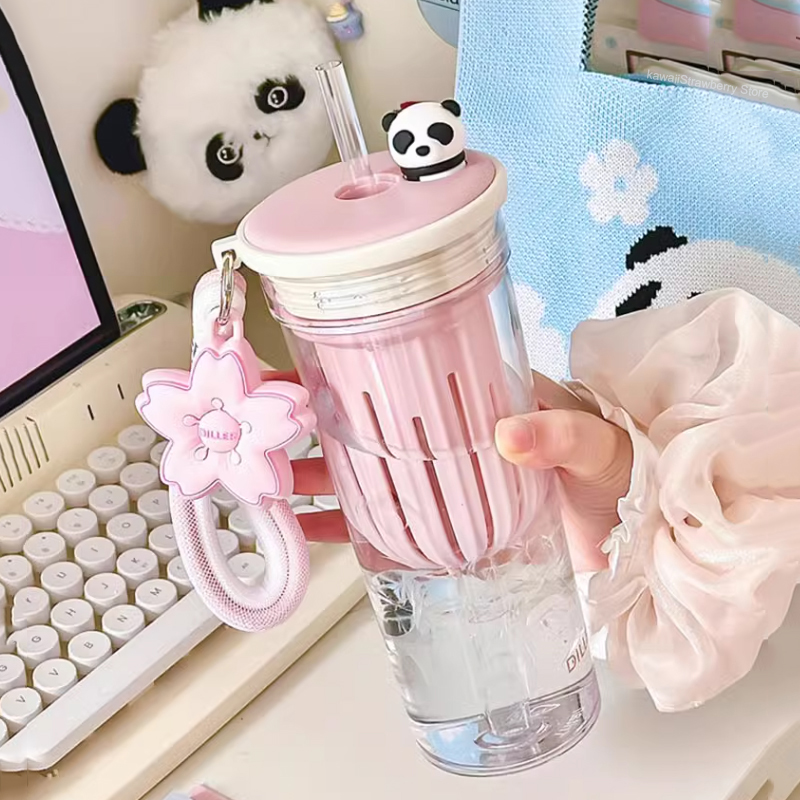 소녀용 귀여운 사쿠라 판다 트리탄 스포츠 물병, 커피  - Water Purification Straw 리뷰 및 가격